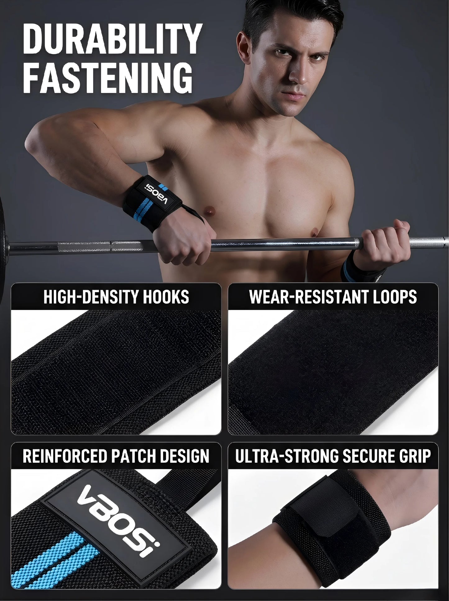 Heavy Duty Wrist Wraps for Weightlifting, Ergonomic Wrist Support Straps, Perfect for Powerlifting, Bodybuilding & Fitness