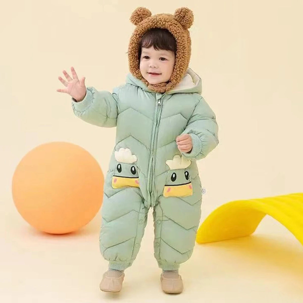 Toddler Kids Winter Rompers,Girls Down Cotton Jacket,Fleece Hood Jumpsuits,Winter Children's Overalls,Boys Snowsuits with Pocket
