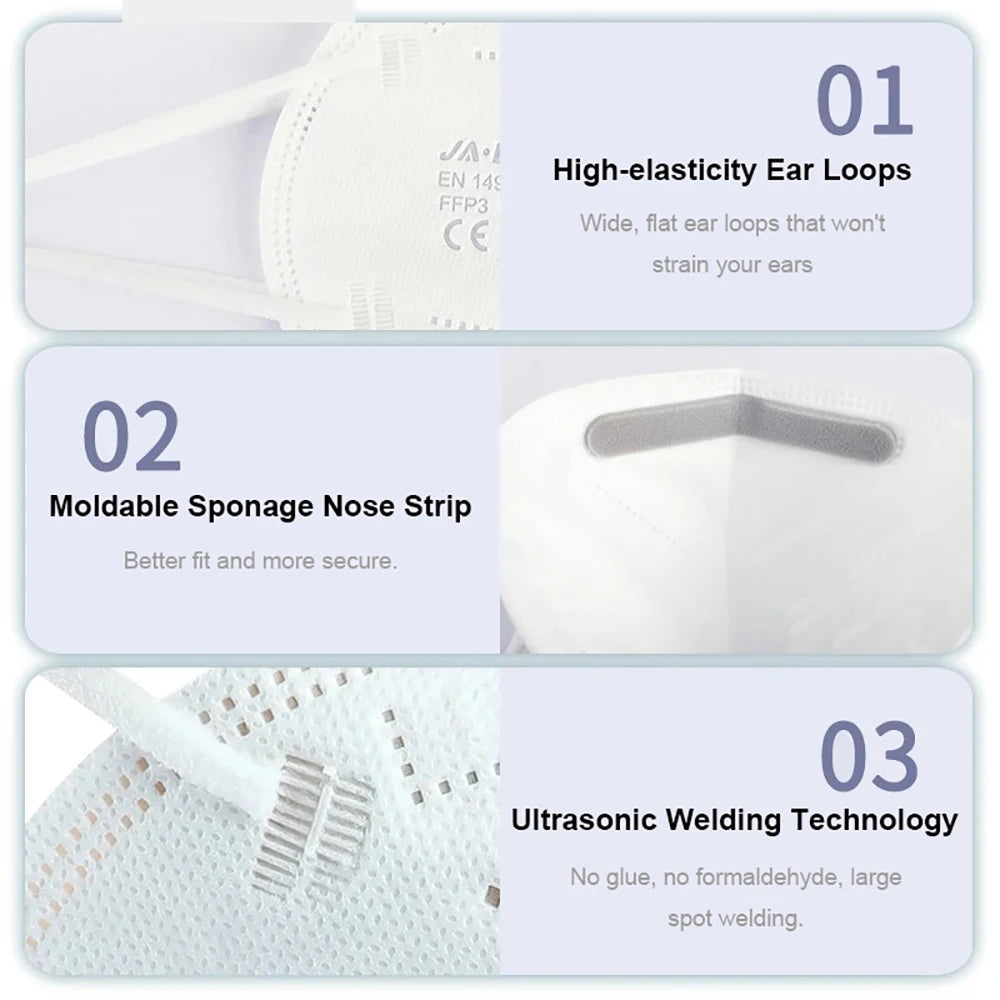 10/30 PCS EU FFP3 Face Masks Breathing Valve Sponge Strip Dustproof CE0370 Anti Haze Workshop 7-Layer Individually Pack