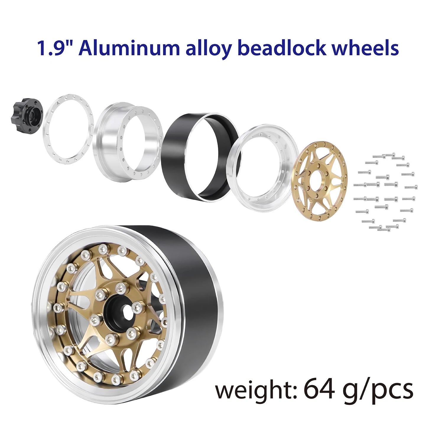 1.9" Adjustable Offset CNC Aluminum Beadlock Wheels for 1/10 RC Crawler TRX4 TRX6 SCX10 GEN8 RC4WD D90 Upgrade Parts