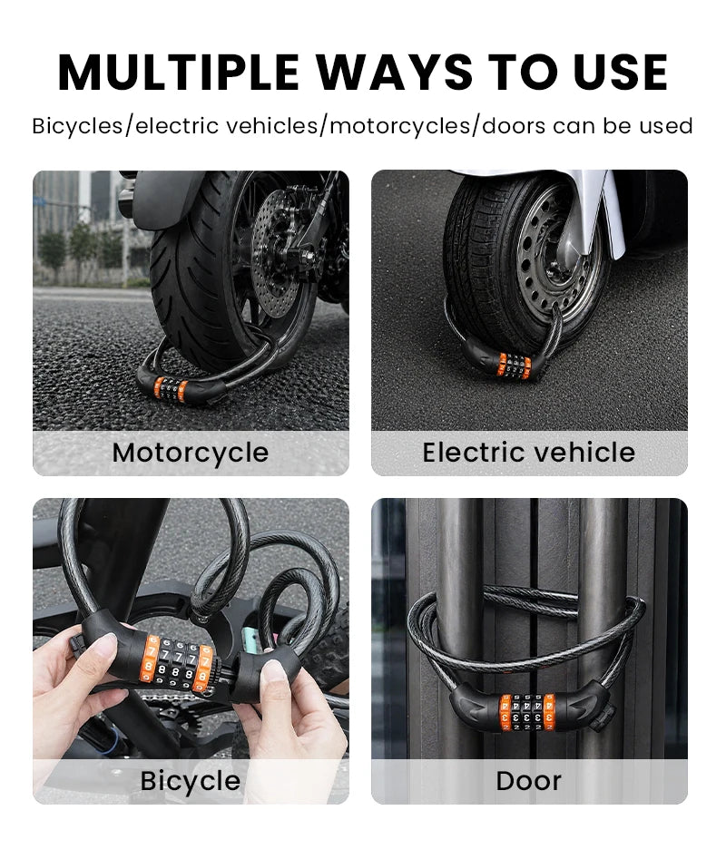 BUCKLOS 5 Digit Anti-theft Bike Password Lock Bicycle Cable Lock Steel Cable Motorcycles Locks 1.2M Zinc Alloy E-Bike Locks