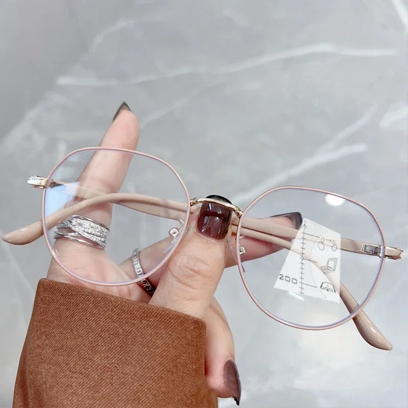 Progressive Multifocal Glasses Anti Blue Light Reading Glasses Fashion Women Men Metal Near and Far Presbyopic Eyewear Diopter