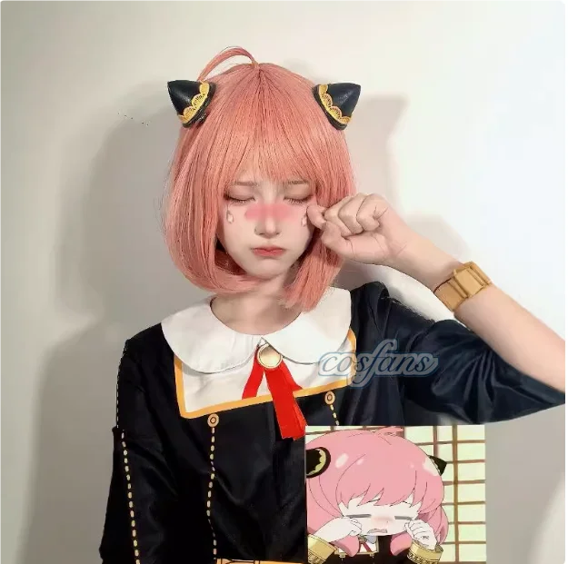 Halloween X Familie Anya Cosplay Costume Kids Adults Black Dress Kawaii Girls Women Dress Pink Wig Party Role Play Outfits