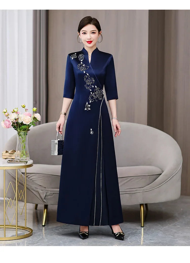 Elegant New Mom Wedding Dress Autumn Chinese Dress Daily Wearable Dress For Grandma Happy Marriage Gown