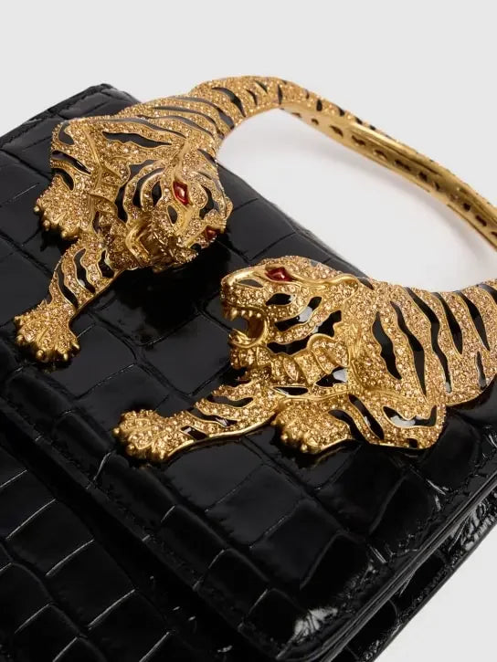2026 New Luxury Designer Handbag for Women Crocodile Effect Leather Tiger-sculpted Top Handle Fashion Evening Shoulder Bag