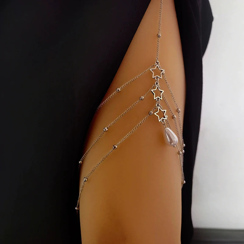Sexy Rhinestone Round Beads Waist Chain Beach Bra Bikini Chest Chain Zircon Tassel Women Body Chain Jewelry Accessories