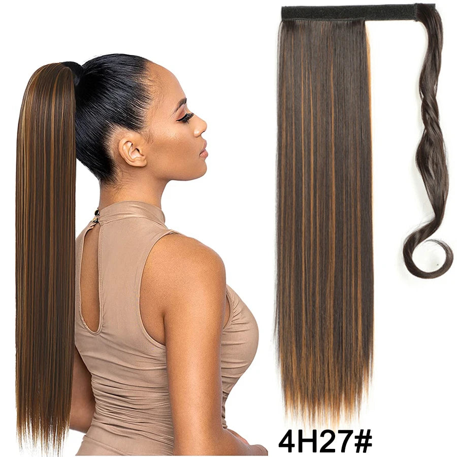 Synthetic Ponytail Long Straight Wrap Around Ponytail Hair Extension Heat-Reistant Fiber Pony Tail Fake Hairpieces For Women