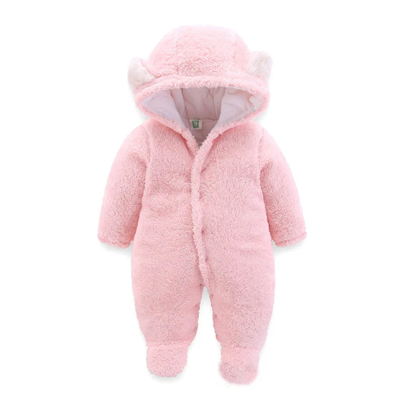 OLEKID 2025 Autumn Winter Newborn Baby Rompers Hooded Thick Warm Baby Girls Jumpsuit Toddler Boys Overalls Infant Fleece Outfit