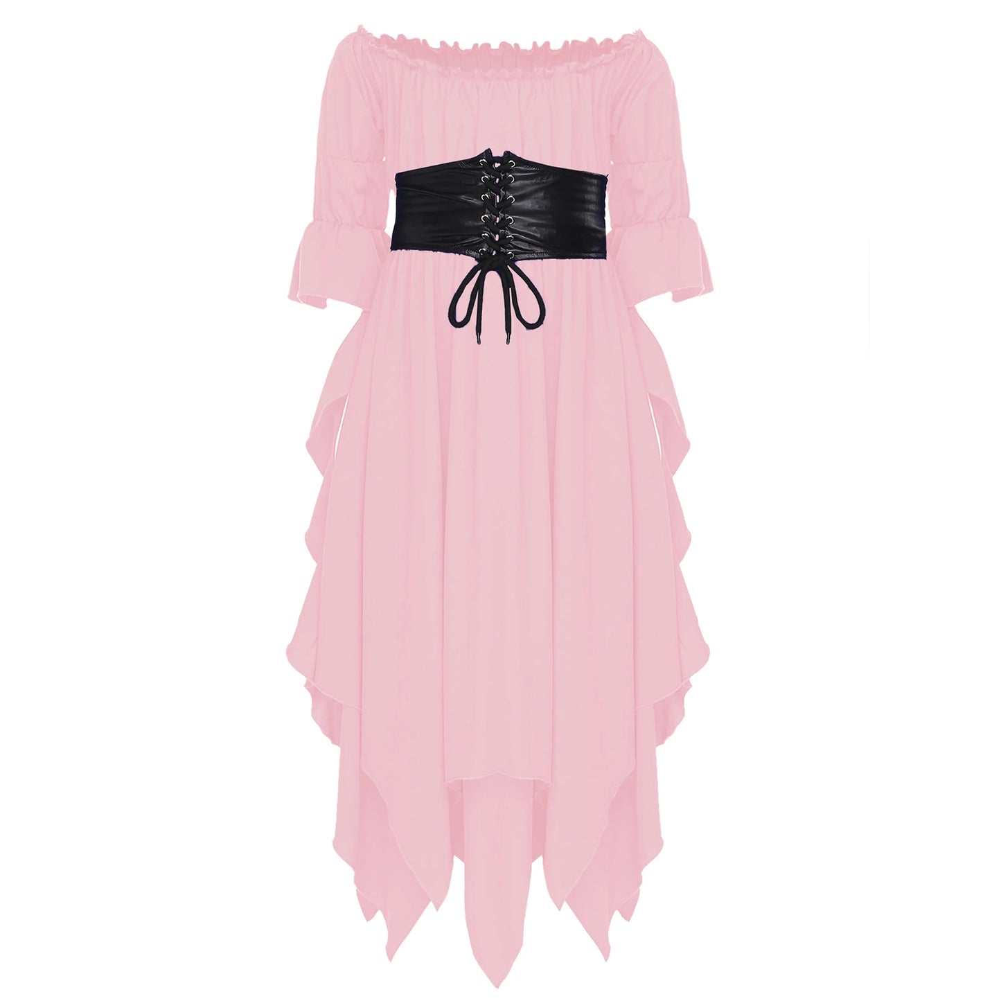 Girls Halloween Medieval Renaissance Witch Vampire Cosplay Costume Victorian Gothic Dress Off Shoulder Smocked Irregular Gown