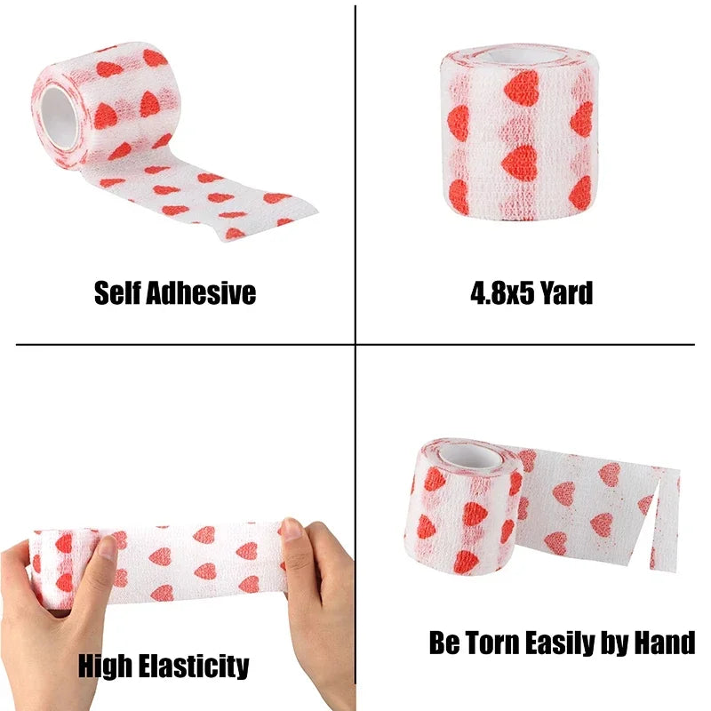 White/Pink Heart And Pink Leopard Tape Tattoo Handle Bandage Anti-slip Athletic Nonwoven Self-adhesive Elastic Bandage Grip