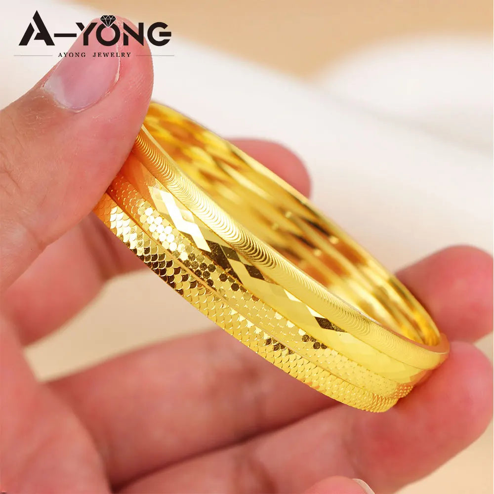 Arabic Bridal Wedding Cuff Bracelet 24k Gold Plated Dubai Simple Fashion Wrap Bangles Oman Women Event Party Daily Jewelry