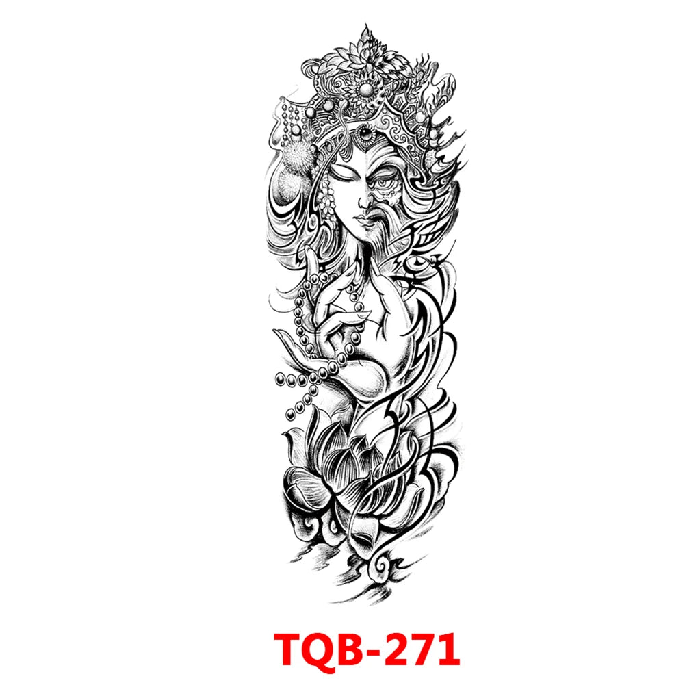 Full-arm Tattoo Stickers With The Crown Of The Virgin Of Jesus And Lion Waterproof Tattoo Stickers