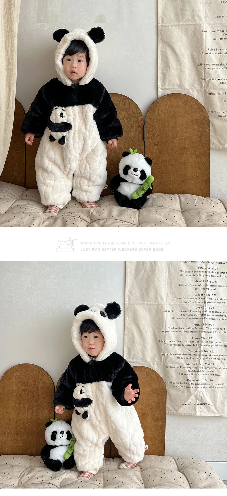 Baby Jumpsuit Baby Plush Panda Plush Hooded Climbing Suit Newborn Baby Cloth Baby Boy Cloth Baby Cloth ملابس داخلية قطعة واحدة