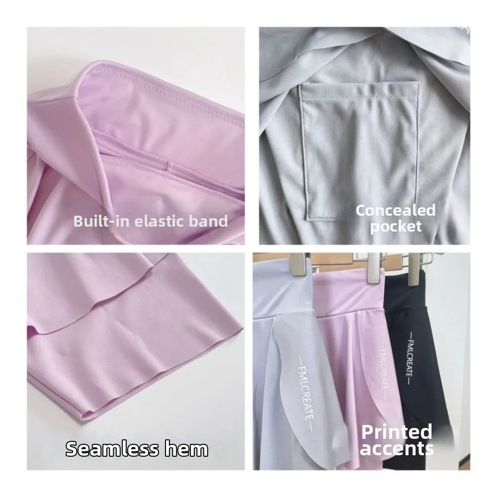 New Elastic High Waist Yoga Skorts Built in Pockets Anti-exposure Sport Running Shorts Quick-drying Cycling Skorts Summer Sports