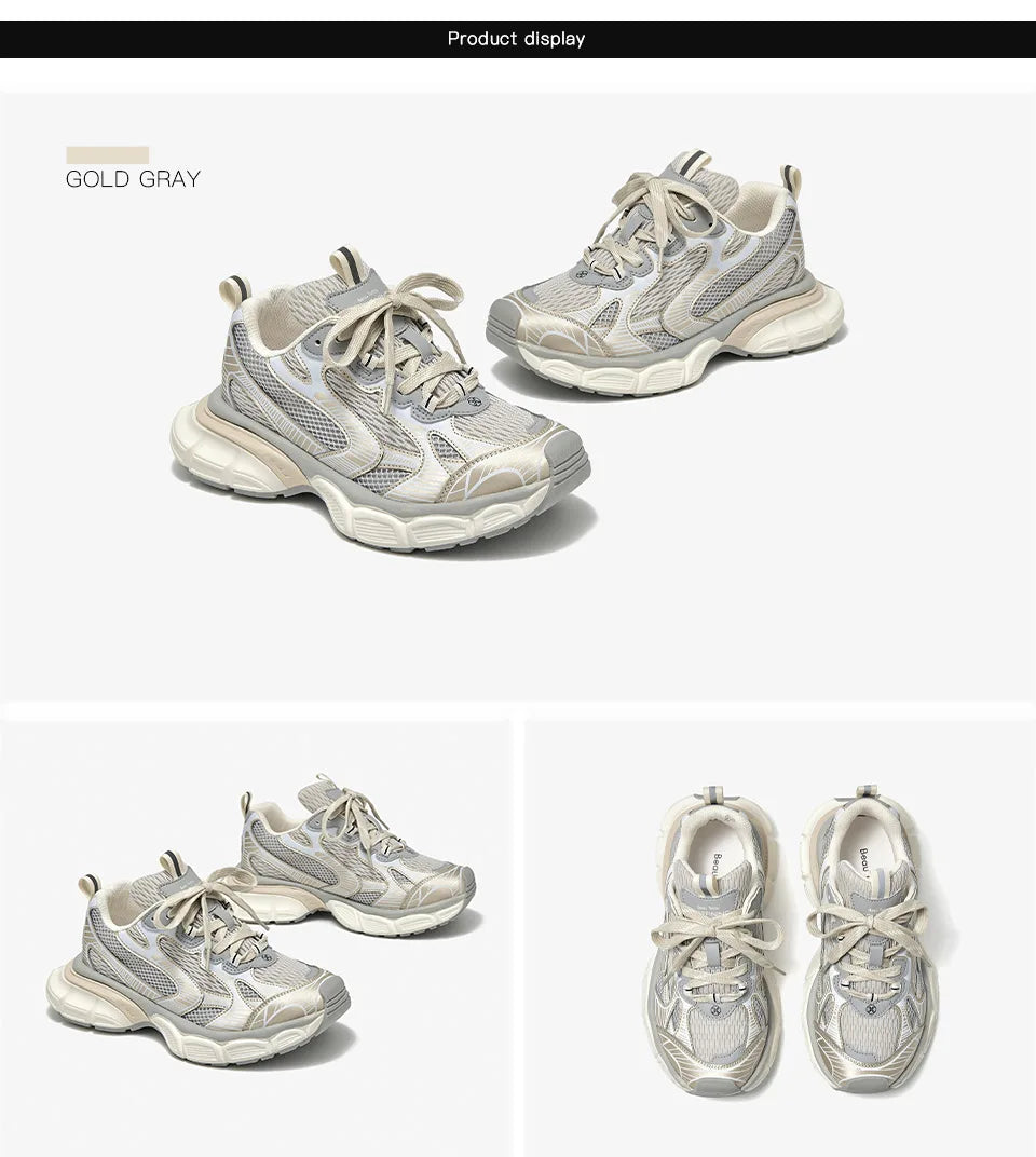 BEAUTODAY Casual Sneakers Women 2023 Synthetic Leather Mixed Colors Thick Soles Lace-up Breathable Ladies Shoes Handmade 29486