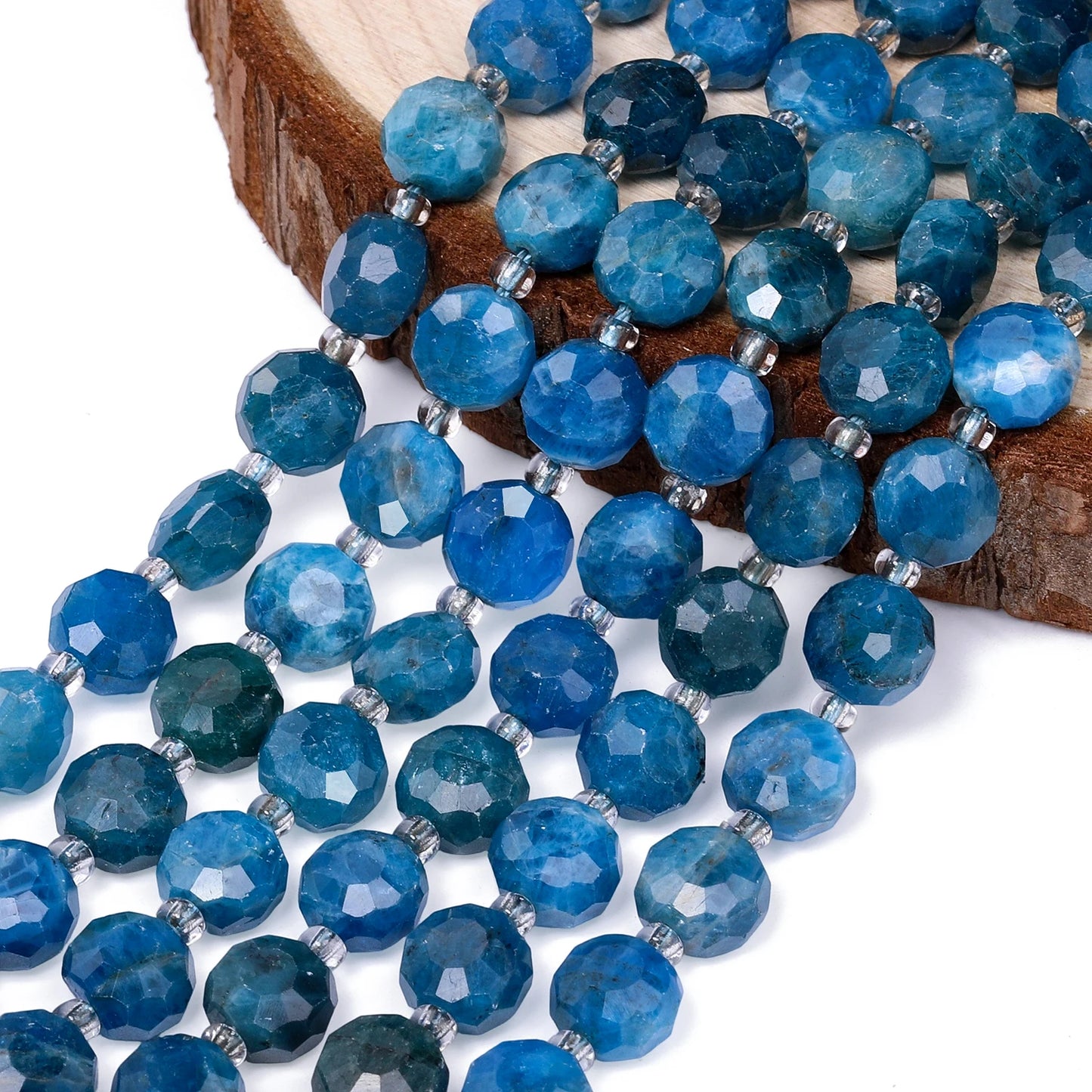 Natural Blue Apatite Gems Stone Beads 8x5mm AAA Faceted Flat Round Coin Shape Beads for Jewelry Making Diy Accessories
