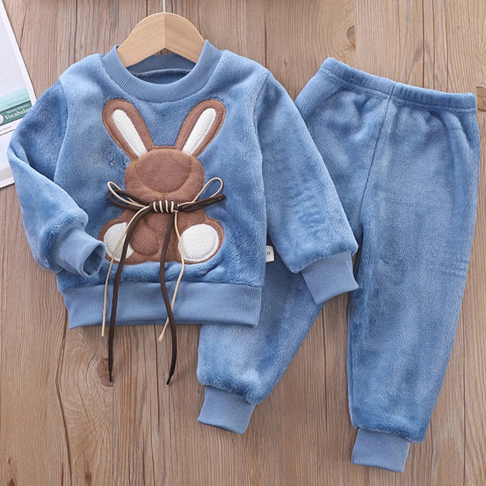 Baby Winter Clothes Set Baby Girls Boys Autumn Fashion Flannel Fleece 2pcs Clothes  Kids Cartoon Bear Sleepwear Children Pajamas