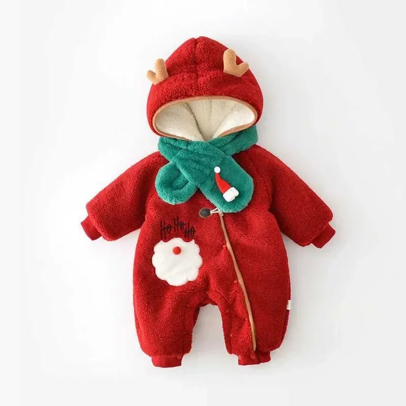 Newborn Baby Boys Girls Christmas Costume Winter Romper Jumpsuit Scarf 2PCS Clothes Set Child Warm Thick Infant Bodysuit