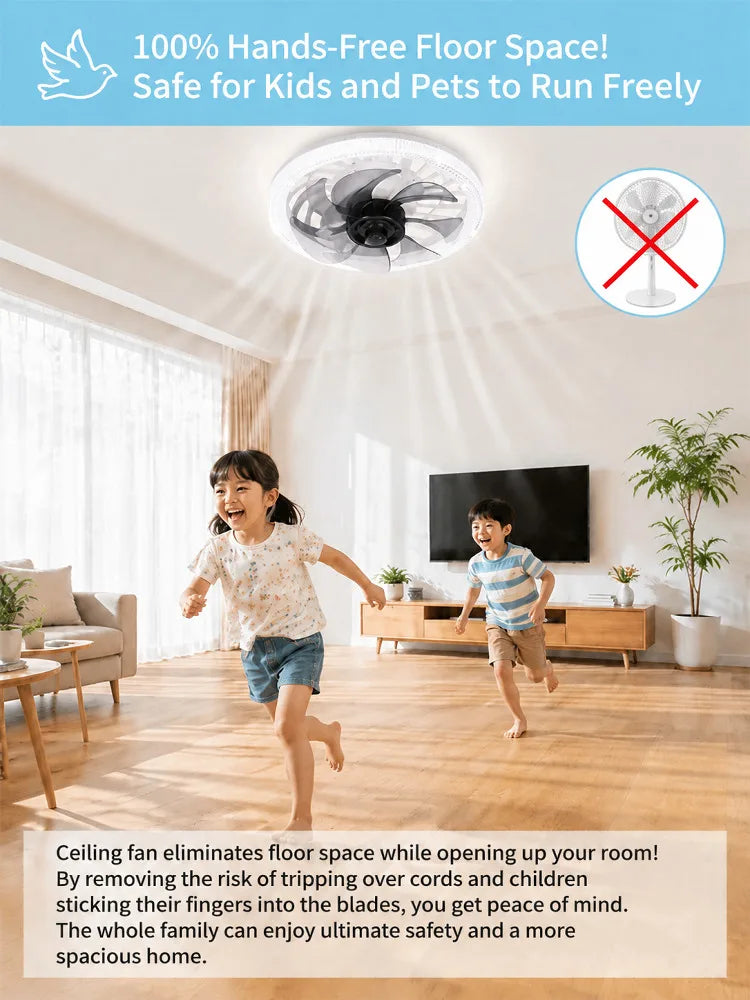 Led Fan Light Smart Remote Control Ceiling Fan With Light E27 For Living Room Converter Base Dimmable 4 Adjustable Wind Speed