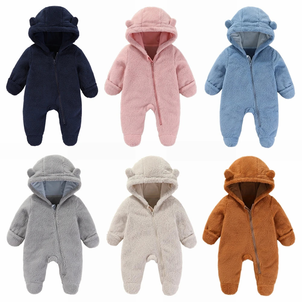 Newborn Baby Flannel Rompers Soft Warm Autumn Winter Bodysuit for Boys & Girls Cartoon Print Jumpsuit 0-19M Newborn Baby Clothes