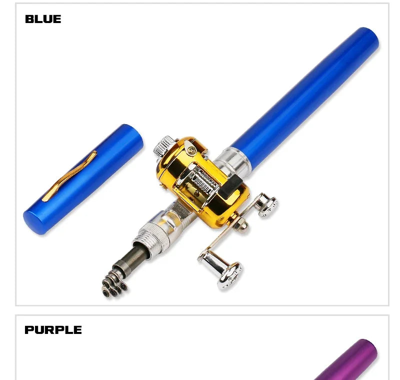 [Fish Rod+Reel+Line+Accessories] Pocket Fishing Rod Reel Full Kit Telescopic Mini Fishing Pole Pen Shape Folded Fishing Rod Kit