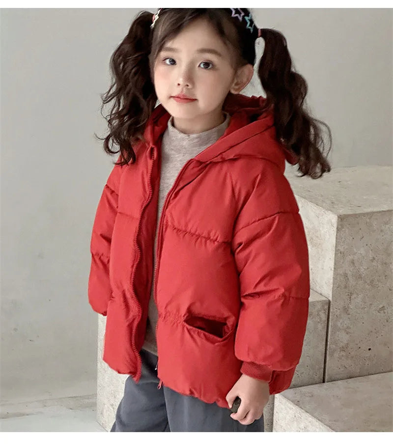 New Baby Warm Jacket Winter Toddler Thickened Outerwear Boys Girls Solid Hooded Coats Children Windproof Overcoat Snowsuit 2-6Y