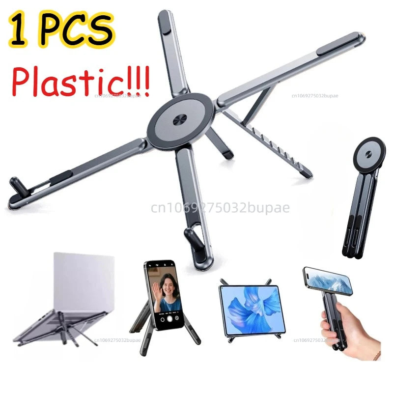 3-in-1 Magnetic Phone Holder Base for Laptop Portable Selfie Stick Foldable Tripod Stand for IPhone IPad Tablet Laptop Desktop