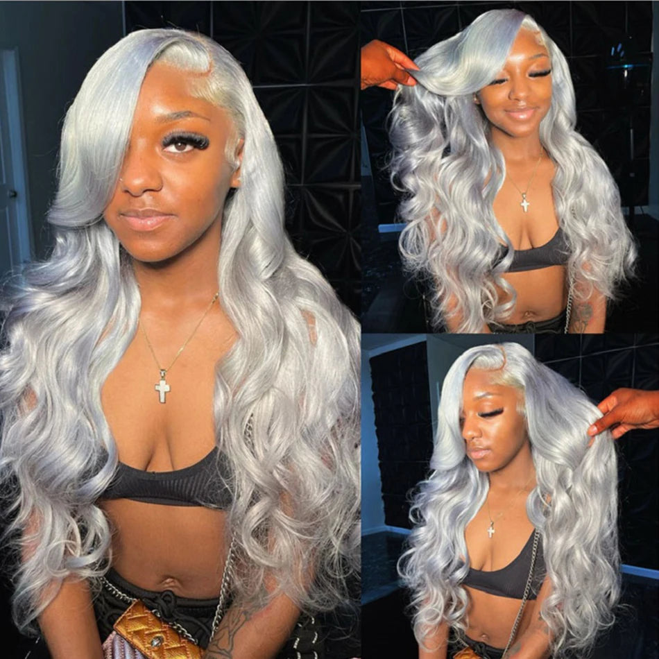 Silver Grey 13X4 Brazilian Body Wave Human Hair Wigs Super Double Drawn 13X6 Hd Lace Frontal Wigs Human Hair Wig Prepluck