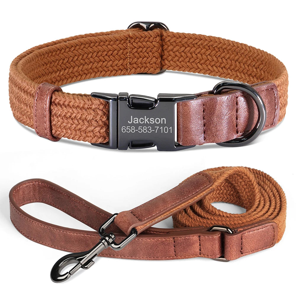Retro Dog Collar Leash Set Custom Nylon Dog Collars With Walking Lead Rope Adjustable Pet Necklace for Small Large Dogs Durable
