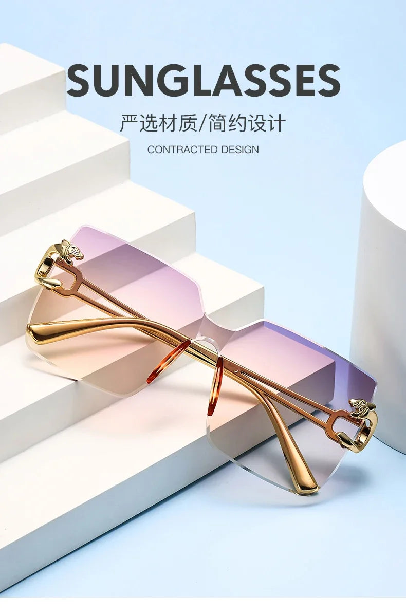Retro Square Sunglasses Women Men Rimless Trend Luxury Shades Travel Glasses Lady Man UV400