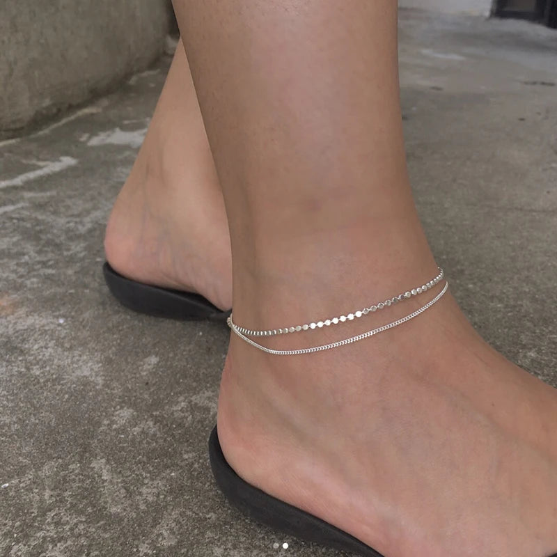 925 Sterling Silver Round Bead Bracelet With Double Layered Round Pieces For Women's Simple And Personalized Jewelry Accessories