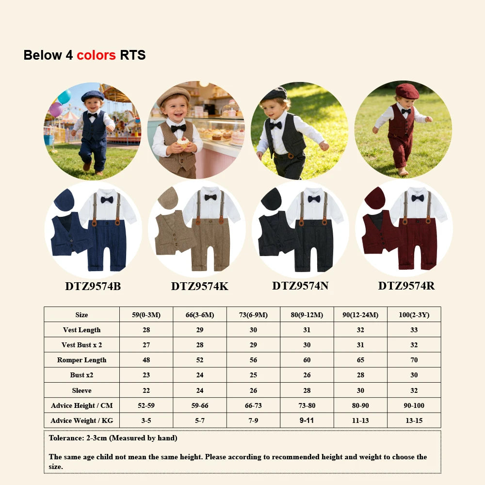 Newborn Baby Boy Clothes Set Cotton Soft Infant Clothing Sets Boys Party Dress 0-3 Years Old Toddler Outfits with Vest and Hats