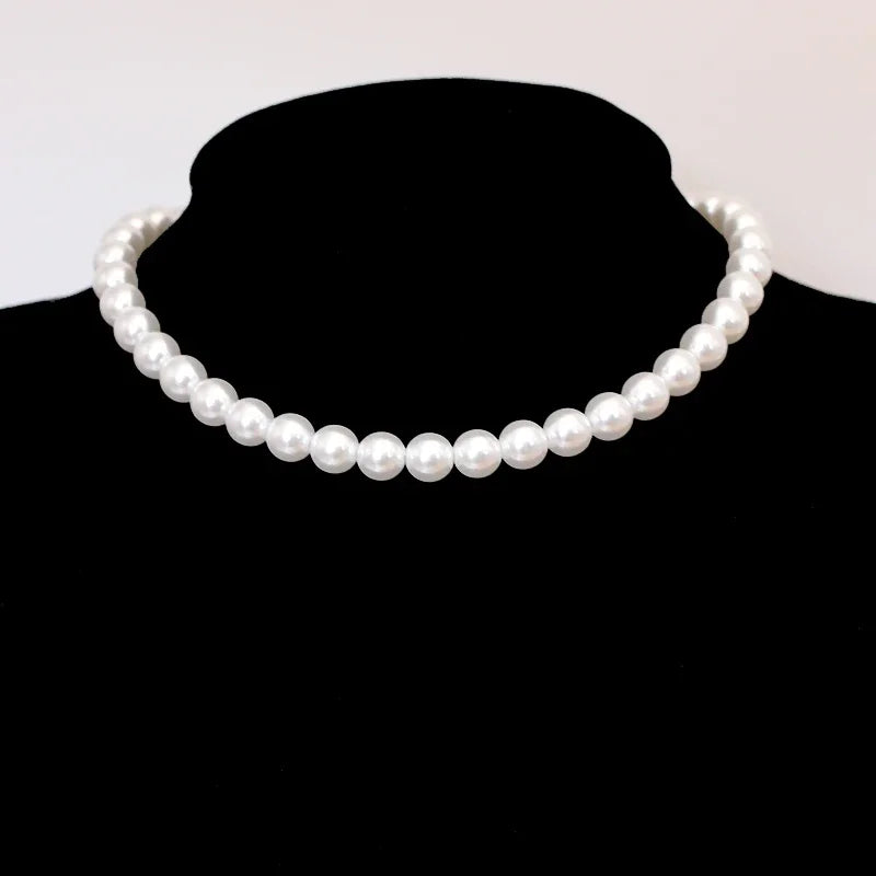 4 5 6 8mm White Pearl Chokers Necklace Clavicle Chain For Women Classic Fashion Elegant Wedding Neck Jewelry Love Pendant Gift