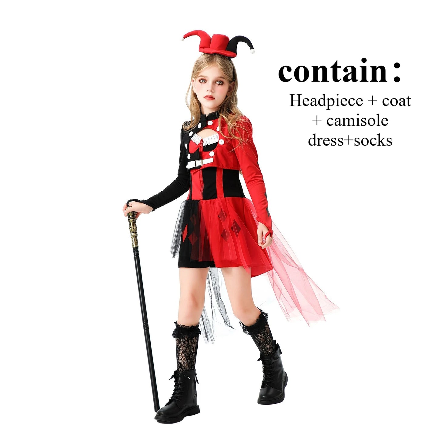 Halloween Cosplay Costumes Horror Clown Dresses Pants Headwear Clothes Sets Carnival Theme Party Role Playing Outfits for Girls