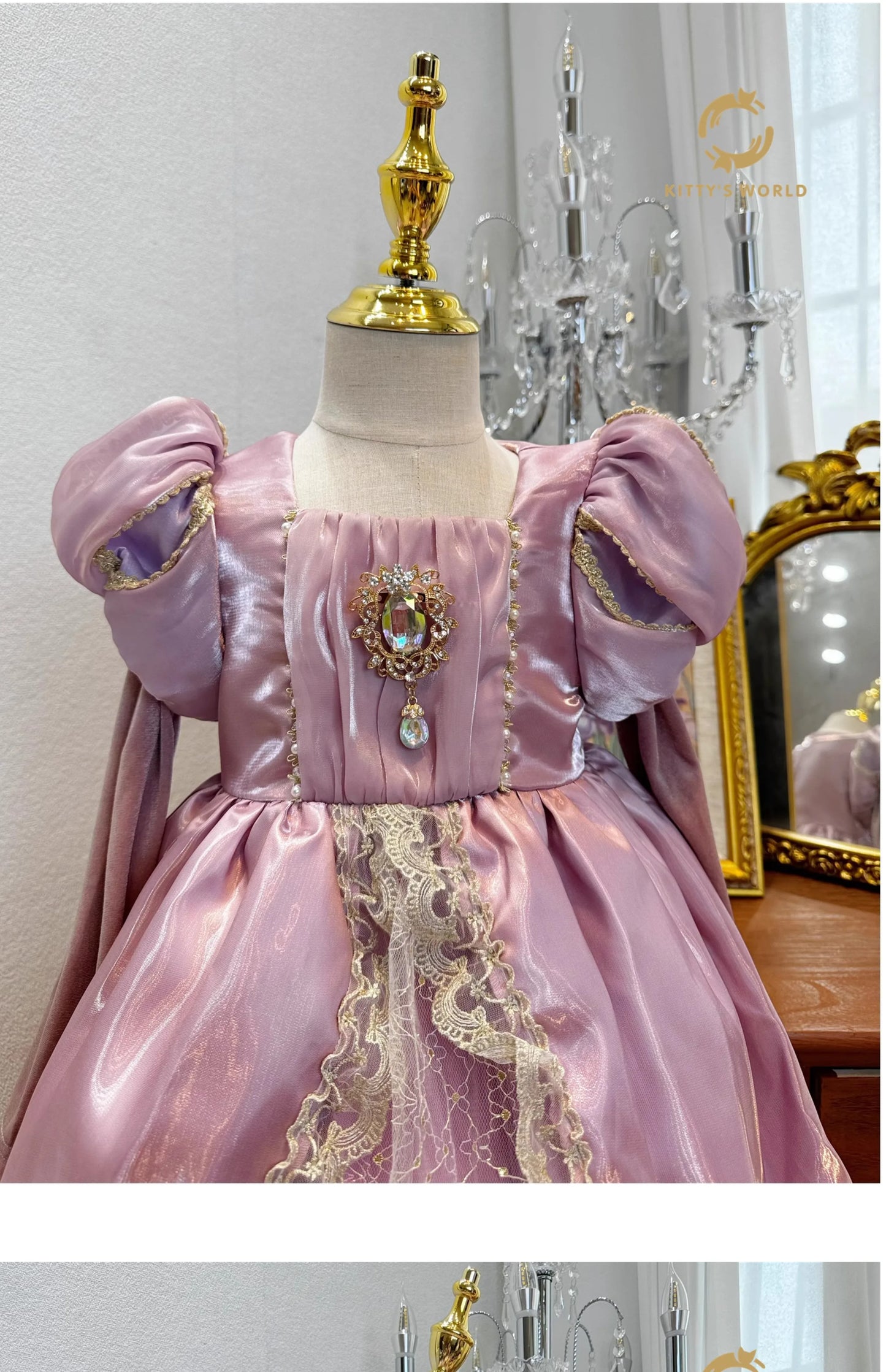 Kids Pink Aurora Princess Lolita Dress Halloween Costume Girl Sleeping Beauty Princess Cosplay Birthday Party Dresses for 2-12Y