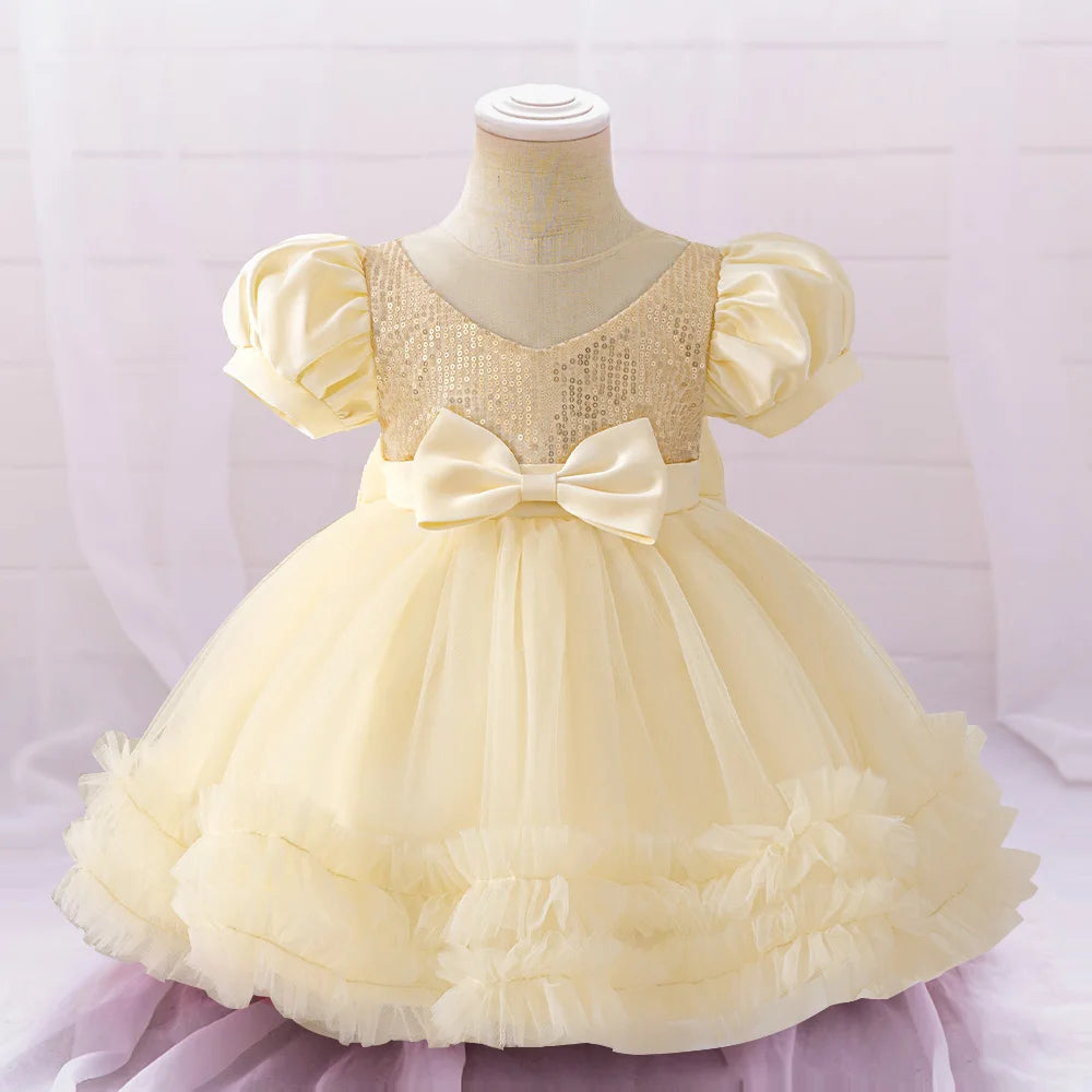 Toddler Sequin Baby Girl Party Dresses Bow Princess Dresses for Girl 1st Birthday Baptism Baby Dress Tutu Lace Wedding Prom Gown