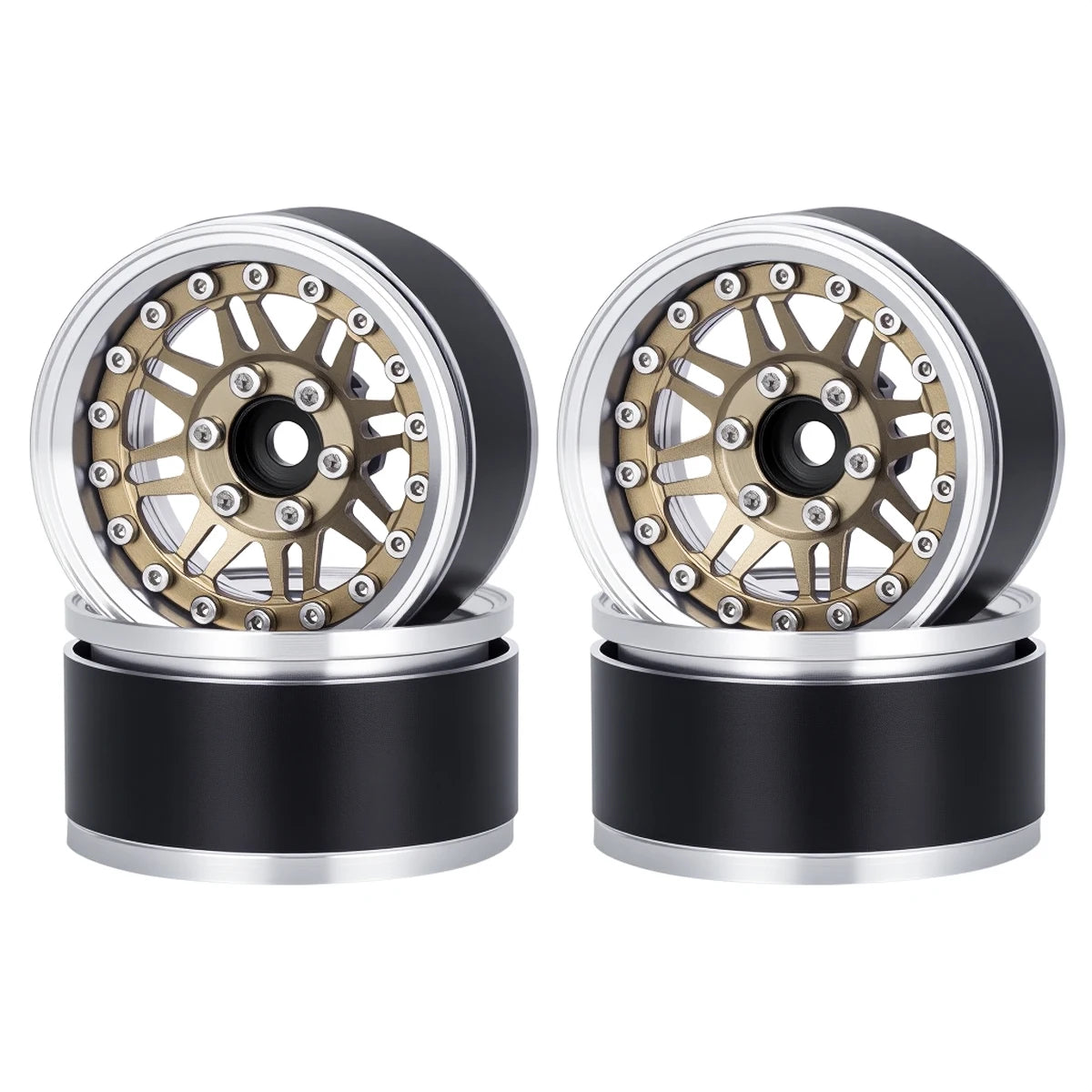 4Pcs 1.9 Aluminum Beadlock Wheel Rims Adjustable Offset 12mm Hex for 1/10 RC Crawler Car TRX4 TRX6 SCX10 90046 GEN7 8 D90 Parts