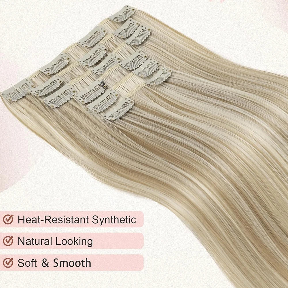 Synthetic Clips in Hair Extensions 6Pieces/Set 24 Inch Long Straight Extensions for Women Hairpiece