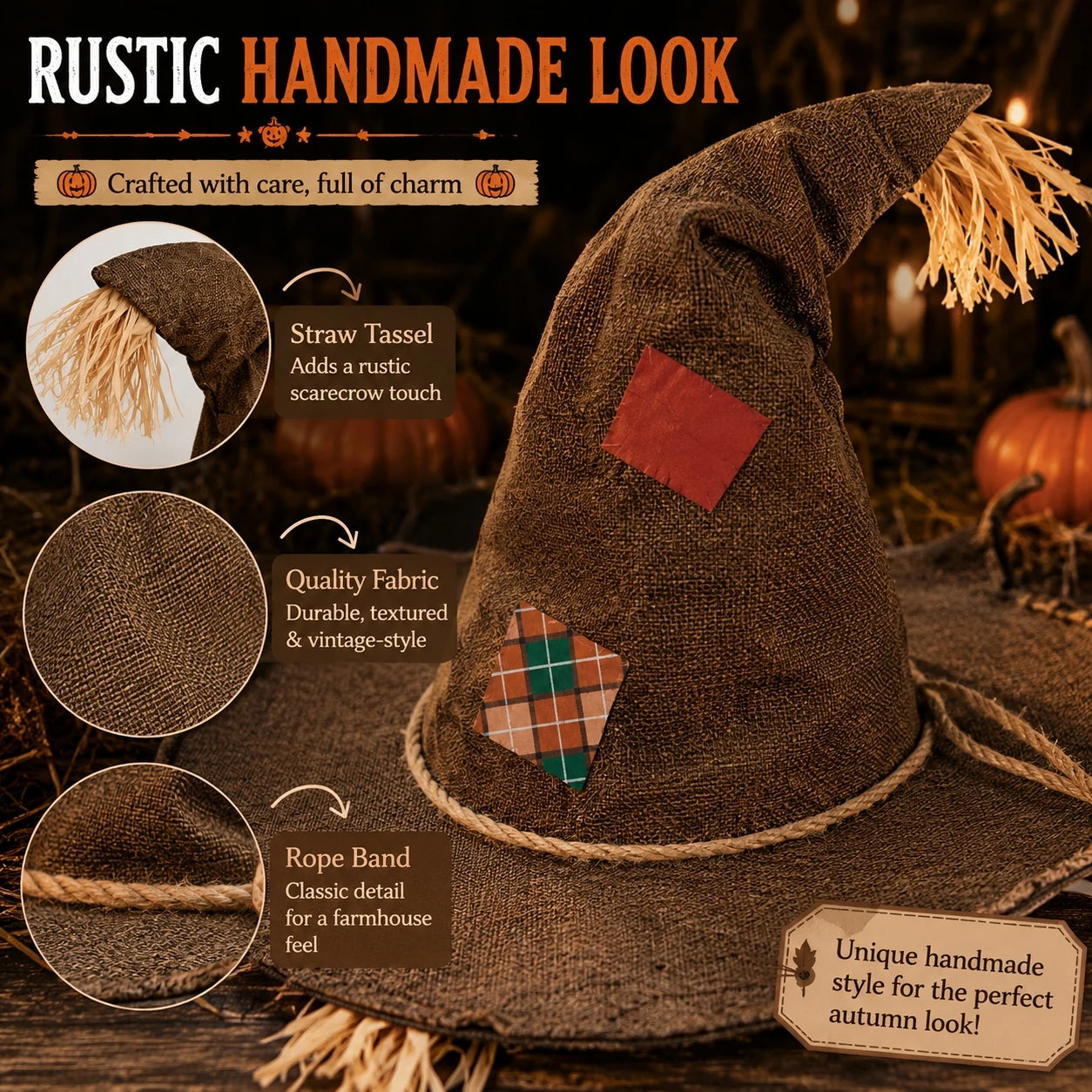 Halloween Witch Hat for Women, Pumpkin Patch Costume Accessory for Fall Festival