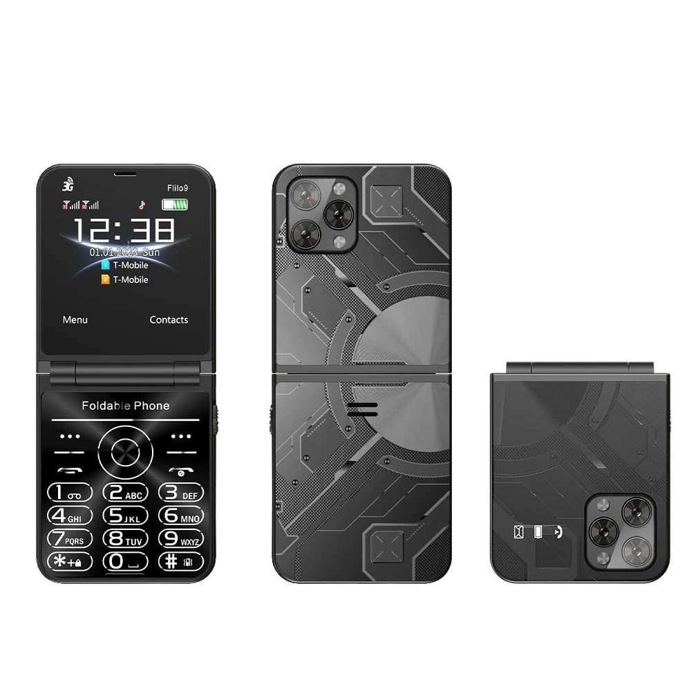 SERVO Flilo9 Foldable Mobile Phone 3G WCDMA Call Recording Speed Dial FM Radio Blacklist Torch Flip Cellphones Dual SIM Standby