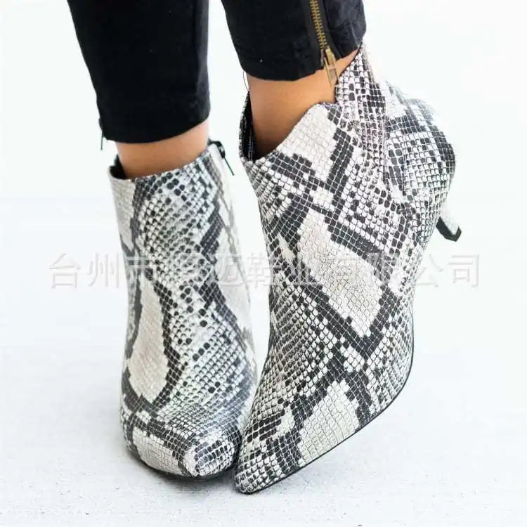 NEW Women's Ankle Boots Leopard Women Pointed Toe Ladies Chunky High Heel Female Shoes Woman Footwear Plus Size 35-43 Snake