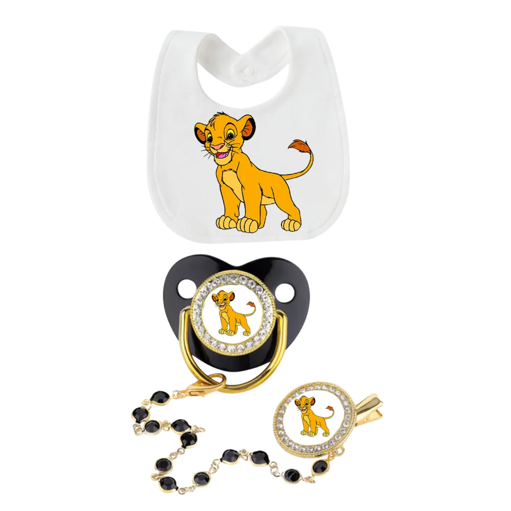 Little Lion King printed newborn bib Kawaii mother and baby feeding products weaning pacifier baby nipple and chain clip Newborn