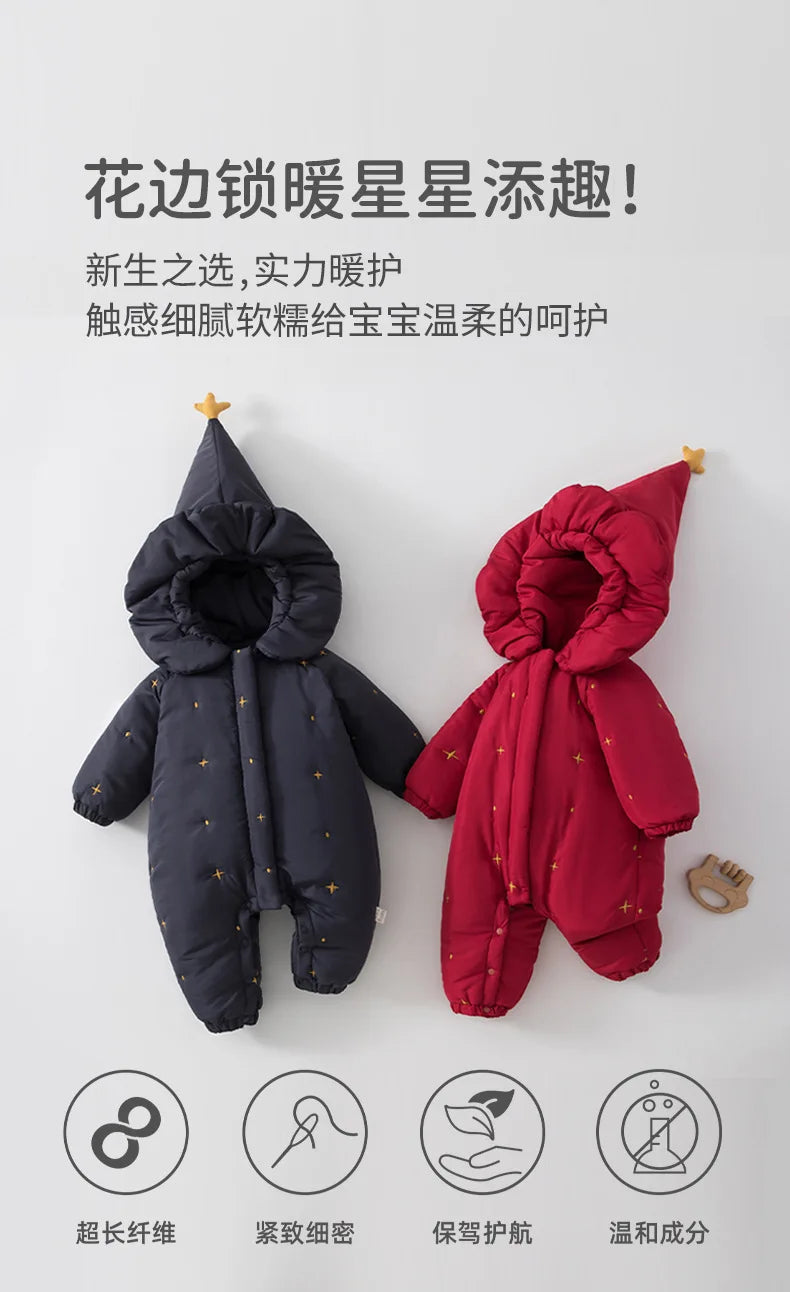 Winter Baby Romper Infant Thick Quilted Cotton Jumpsuit with Hood Warm Outwear for Outdoor Clothes Newborn Hooded Thick Coverall
