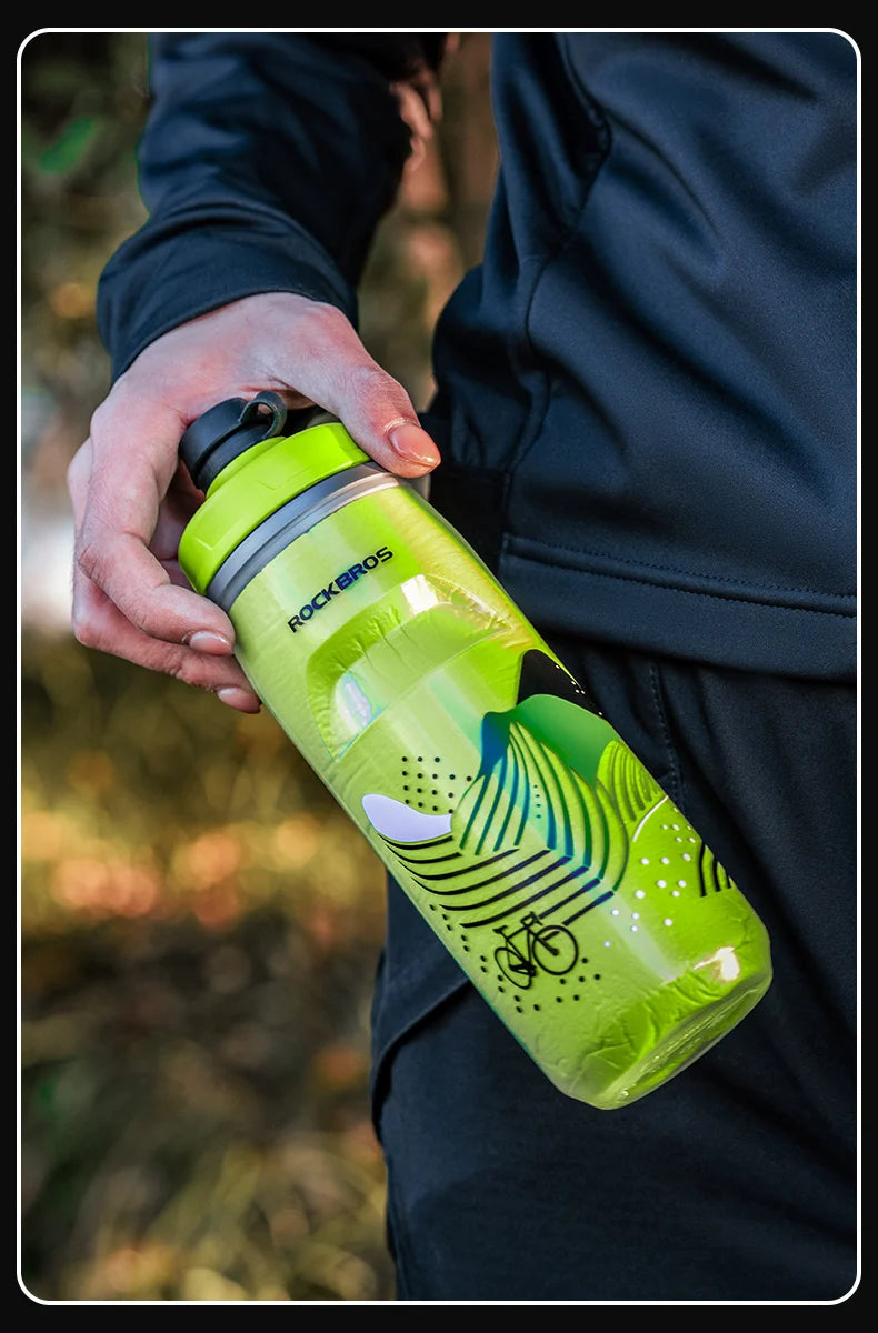 ROCKBROS 620ml Cycling Water Bottle Cold Water Insulated Thermal Silicone Bottle Outdoor Sports MTB Road Bike Bicycle Bottle