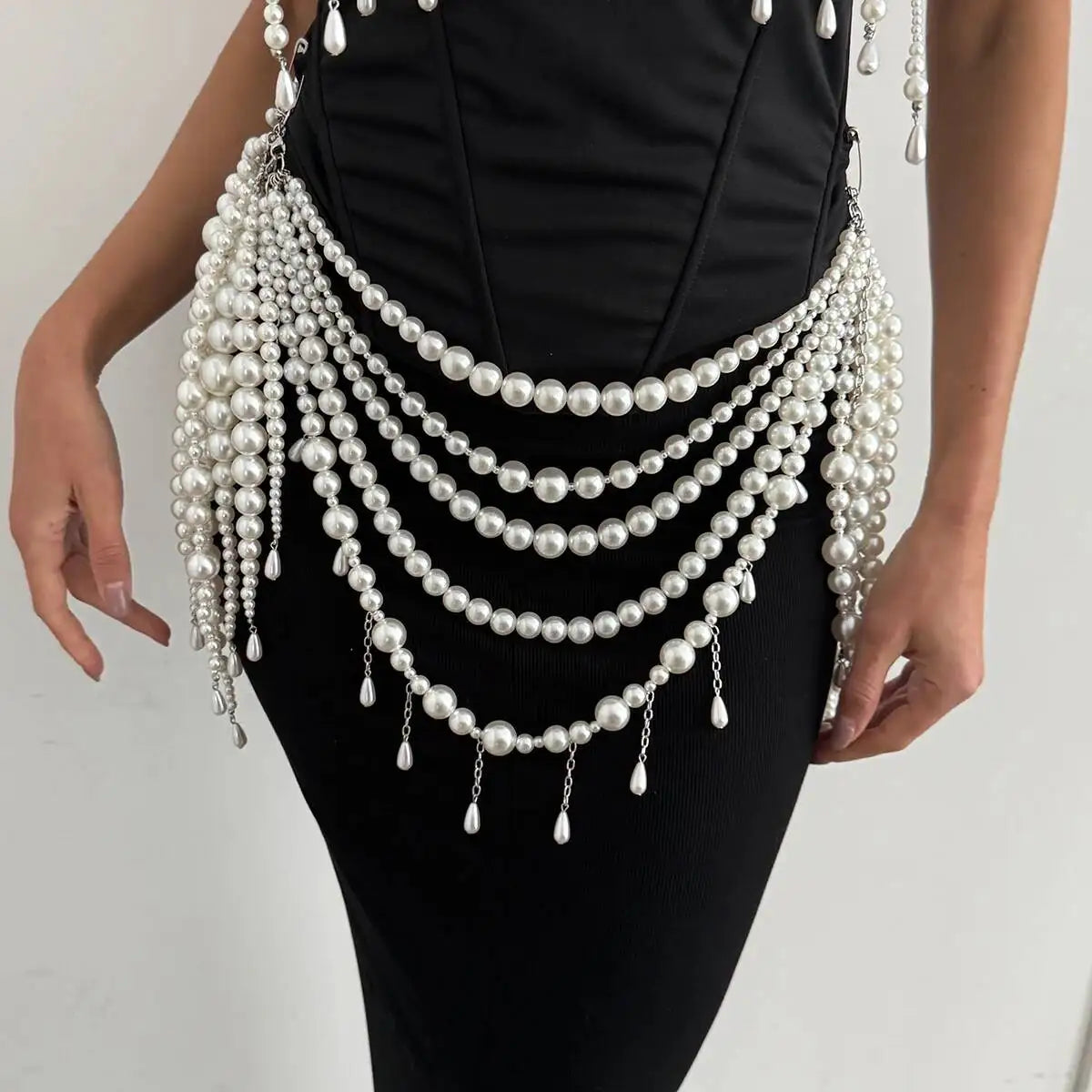 SHIXIN Elegant Multi-layer Imitation Pearl Body Chain for Women Luxury Strap Bralette Chest Chain Waist Chains Wedding Jewelry