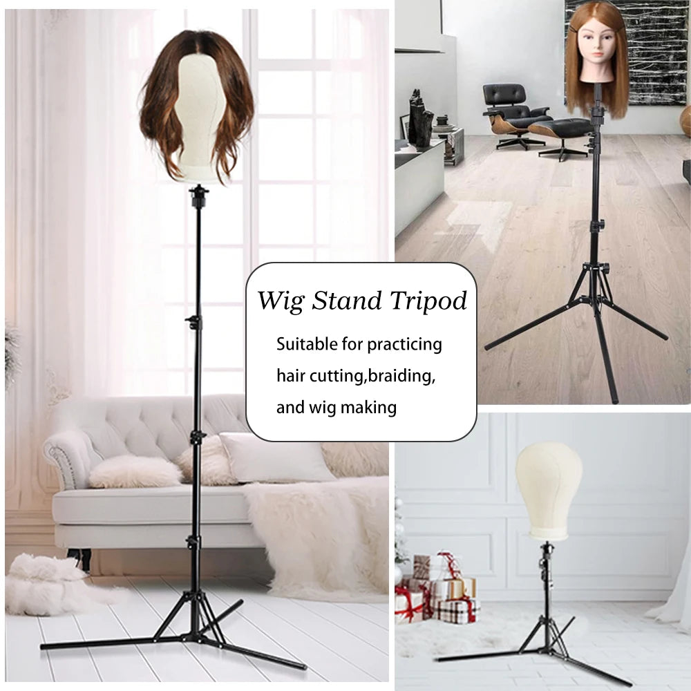 Nunify 21-25Inch Canvas Block Head Mannequin Adjustable Wig Stand Tripod With Rotatable Head Holder For Hairdressing Exhibitions