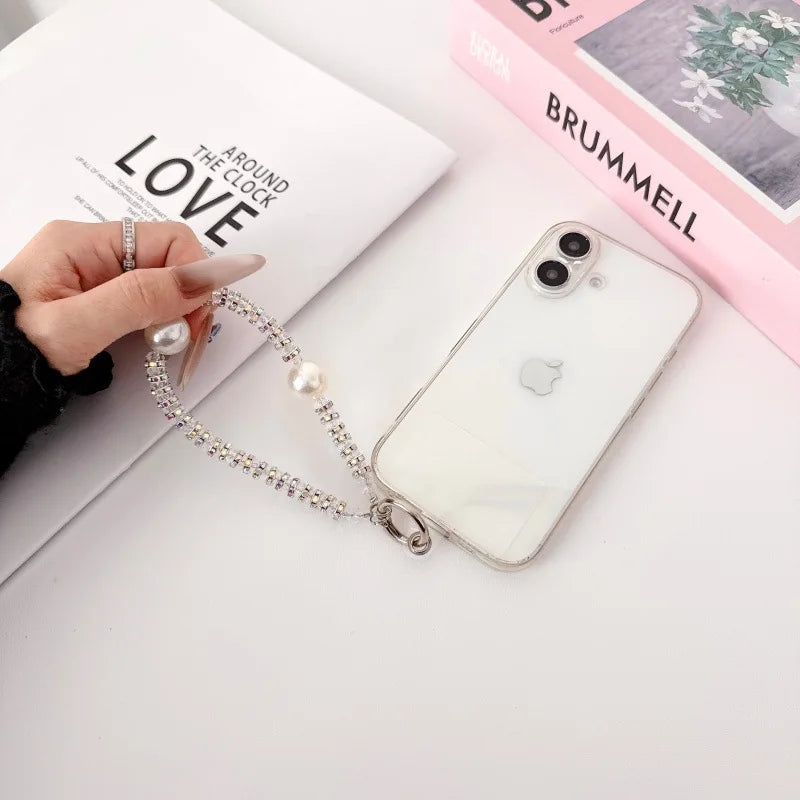Pearl Rhinestone Wrist Strap Phone Lanyard for Women Bag Pendant Fashion Cute Keychain Jewelry Gift for Girls Daily Decoration