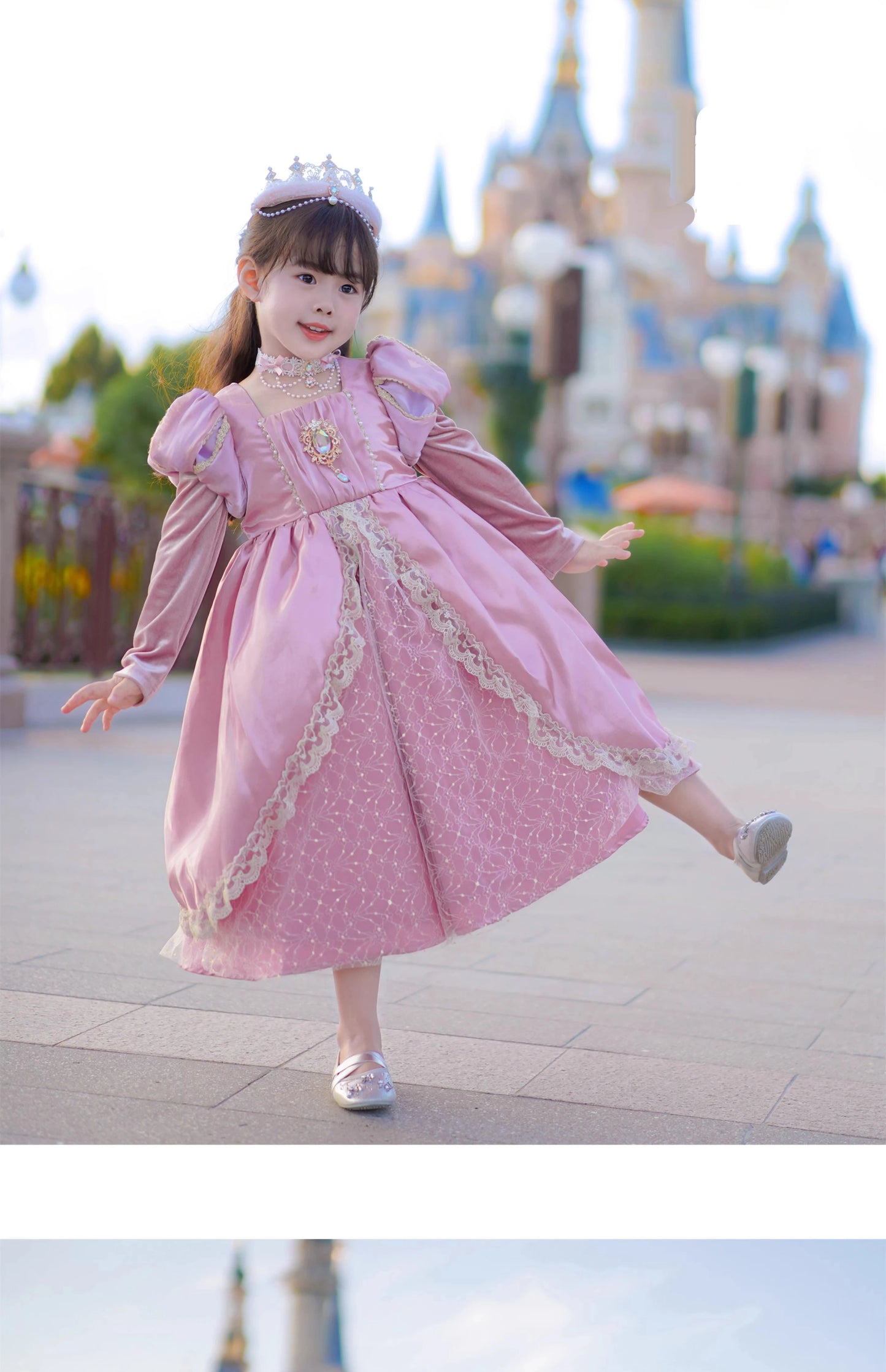 Kids Pink Aurora Princess Lolita Dress Halloween Costume Girl Sleeping Beauty Princess Cosplay Birthday Party Dresses for 2-12Y