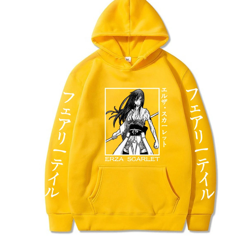 Fairy Tail Print Anime Men's Hoodie Erza Scarlet Clothes Tops Men's Loose Sweatshirts Hip Hop Streetwear Harajuku Male Pullover