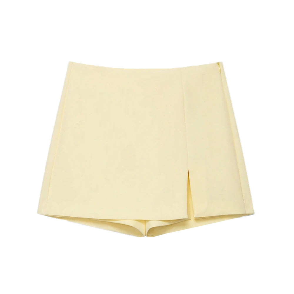 Women's High Waist Skort with Front Slit And Side Zipper Fashion Solid Shorts Skirt Female High Waist Skort Mujer